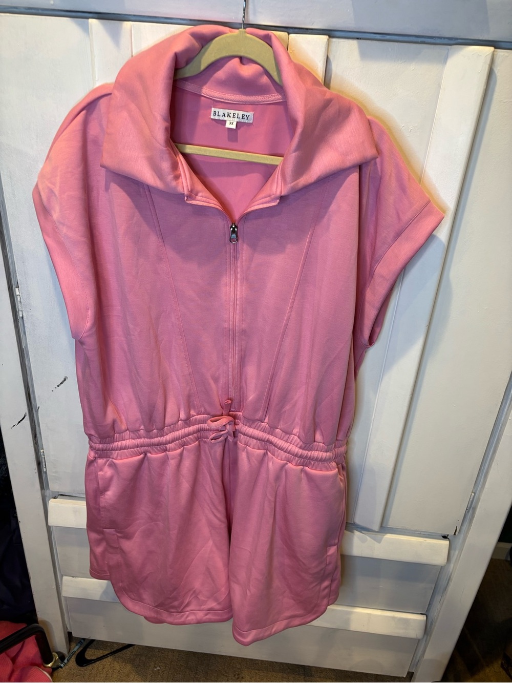 Blakeley Pink Short Sleeve Zip-Front Jumpsuit Romper